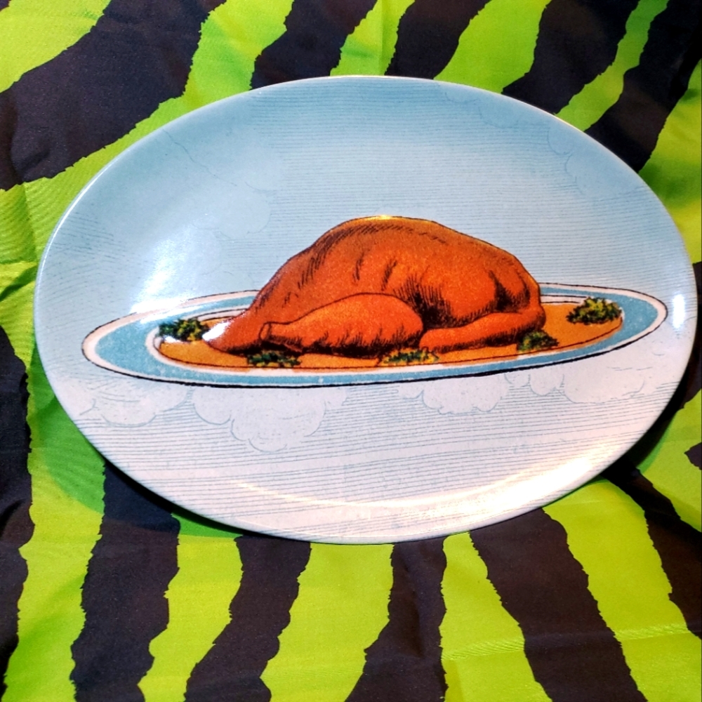 John Derian 10"x15" Oval Stoneware Platter Fall Cooked Turkey NWT